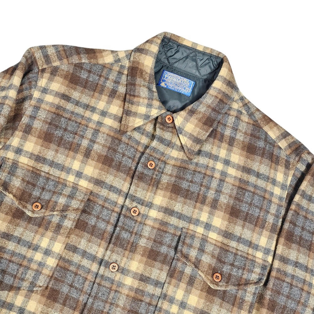 Vintage 1960s Pendleton Pure Virgin Wool Plaid Shirt - Quilted Lined - USA